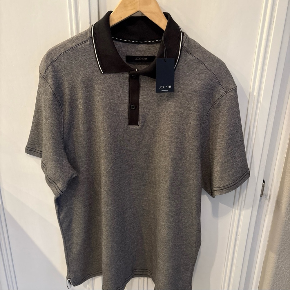 NWT Joe’s Jeans Men’s Polo Shirt Grey And Black-Size L 100% Cotton Golf  Buttons